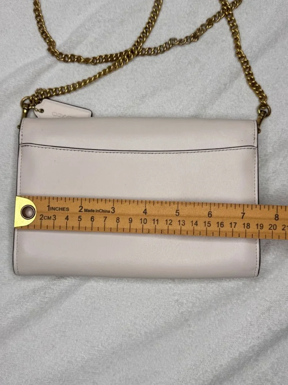 Coach Marlowe Crossbody Leather Bag Purse Gold Chain Strap Cream Compact - Picture 13 of 14